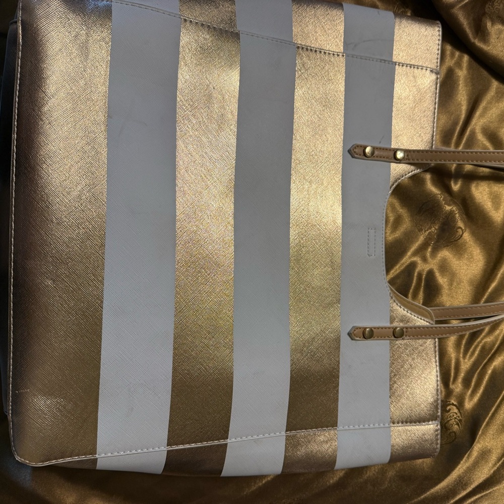 Madison West Metallic Gold and White Tote